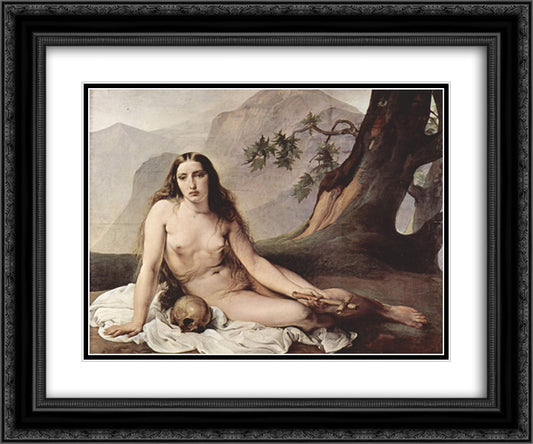 Penitent Mary Magdalene 24x20 Black Ornate Wood Framed Art Print Poster with Double Matting by Hayez, Francesco