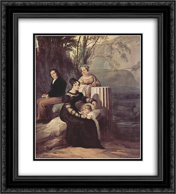 Portrait of Familie Stampa di Soncino 20x22 Black Ornate Wood Framed Art Print Poster with Double Matting by Hayez, Francesco