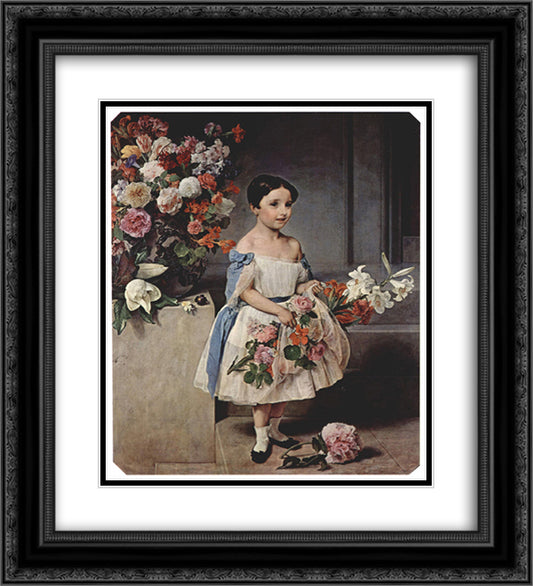 Portrait of Antoniet Negroni Prati Morosini as child 20x22 Black Ornate Wood Framed Art Print Poster with Double Matting by Hayez, Francesco