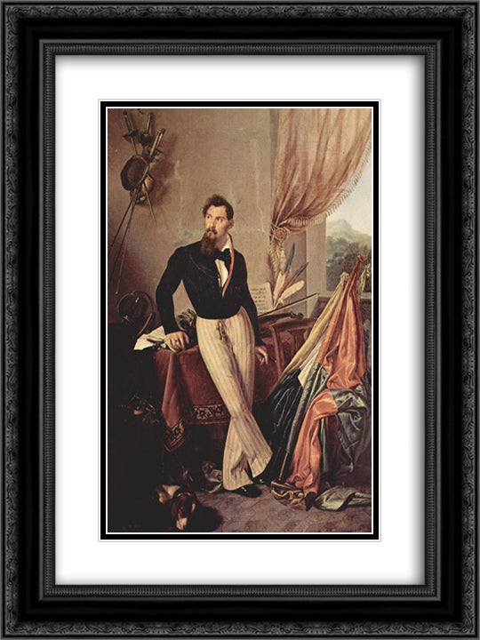 Portrait of Conte Baglioni 18x24 Black Ornate Wood Framed Art Print Poster with Double Matting by Hayez, Francesco