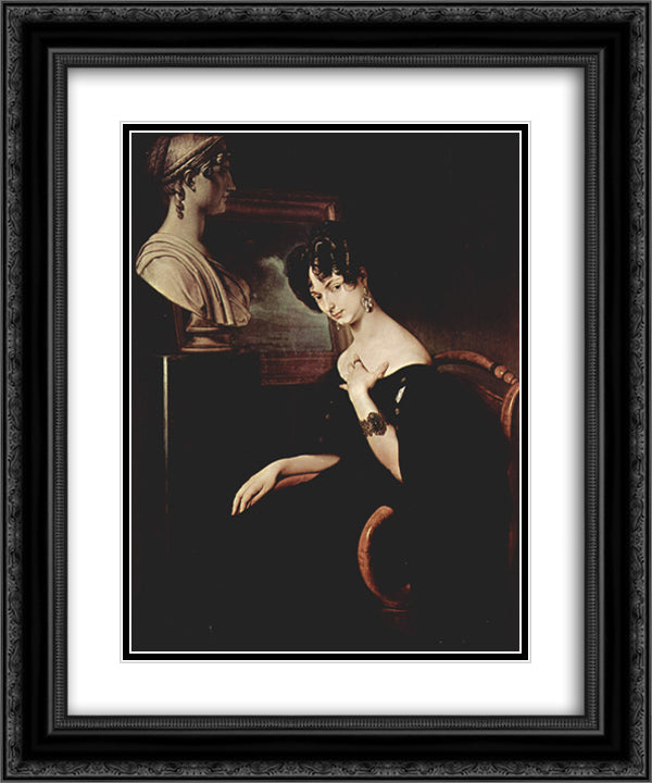 Portrait of Cristina di Belgiojoso Trivulzio 20x24 Black Ornate Wood Framed Art Print Poster with Double Matting by Hayez, Francesco