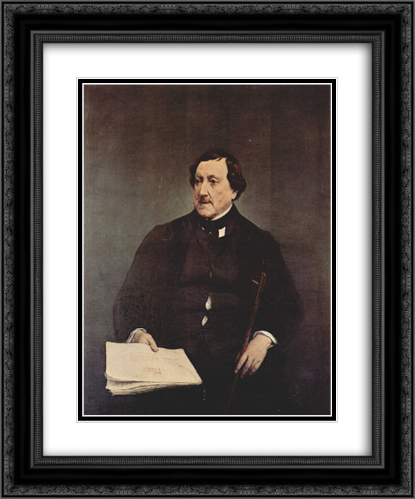 Portrait of Gioacchino Rossini 20x24 Black Ornate Wood Framed Art Print Poster with Double Matting by Hayez, Francesco