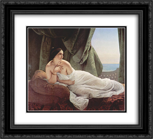 Reclining odalisque 22x20 Black Ornate Wood Framed Art Print Poster with Double Matting by Hayez, Francesco