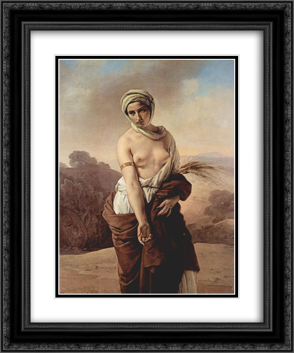 Ruth 20x24 Black Ornate Wood Framed Art Print Poster with Double Matting by Hayez, Francesco