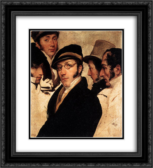 Self Portrait in a Group of Friends 20x22 Black Ornate Wood Framed Art Print Poster with Double Matting by Hayez, Francesco