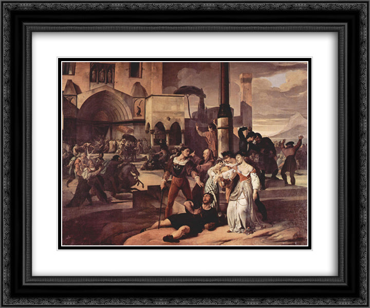 Sicilian evenings painting series, Scene 1 24x20 Black Ornate Wood Framed Art Print Poster with Double Matting by Hayez, Francesco