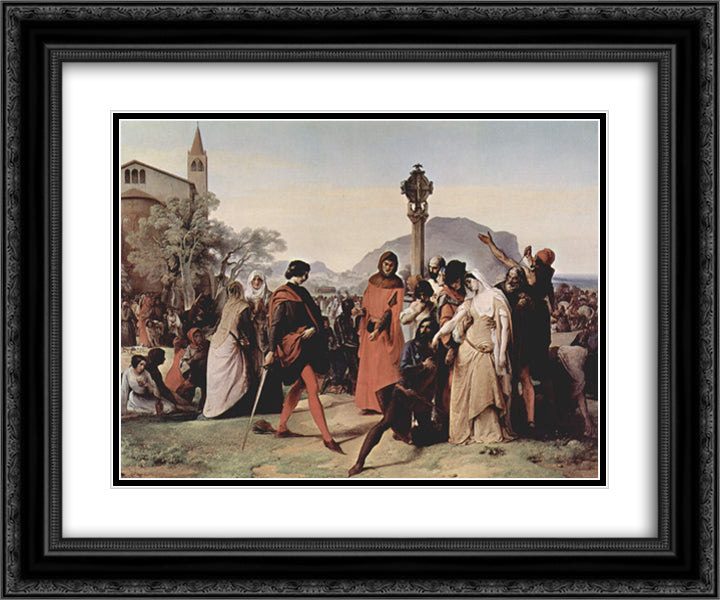 Sicilian evenings painting series, Scene 3 24x20 Black Ornate Wood Framed Art Print Poster with Double Matting by Hayez, Francesco