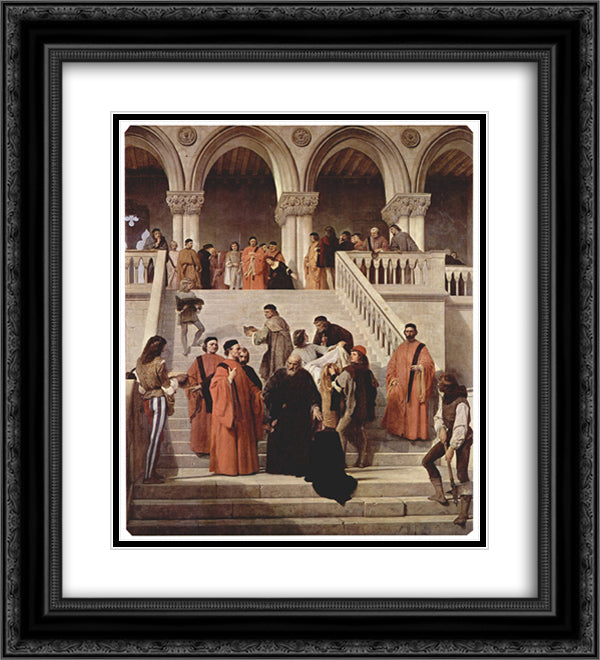 The Death of Doge Marin Faliero (The last hour of the Doge Marin Faliero) 20x22 Black Ornate Wood Framed Art Print Poster with Double Matting by Hayez, Francesco