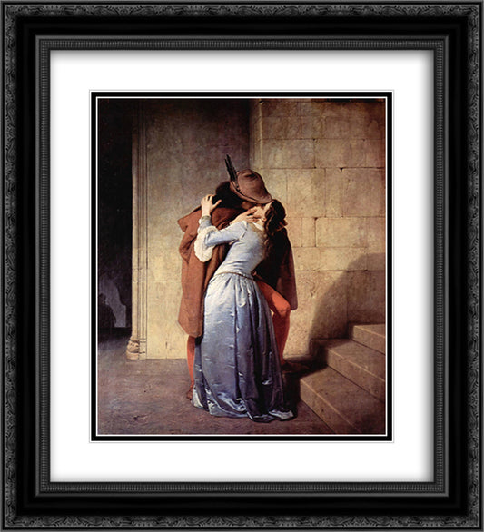 The Kiss 20x22 Black Ornate Wood Framed Art Print Poster with Double Matting by Hayez, Francesco