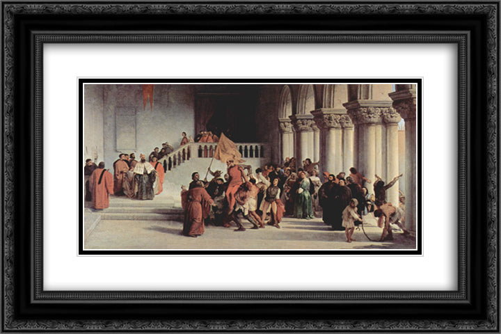 The liberation from the prison of Vettor Pisani 24x16 Black Ornate Wood Framed Art Print Poster with Double Matting by Hayez, Francesco