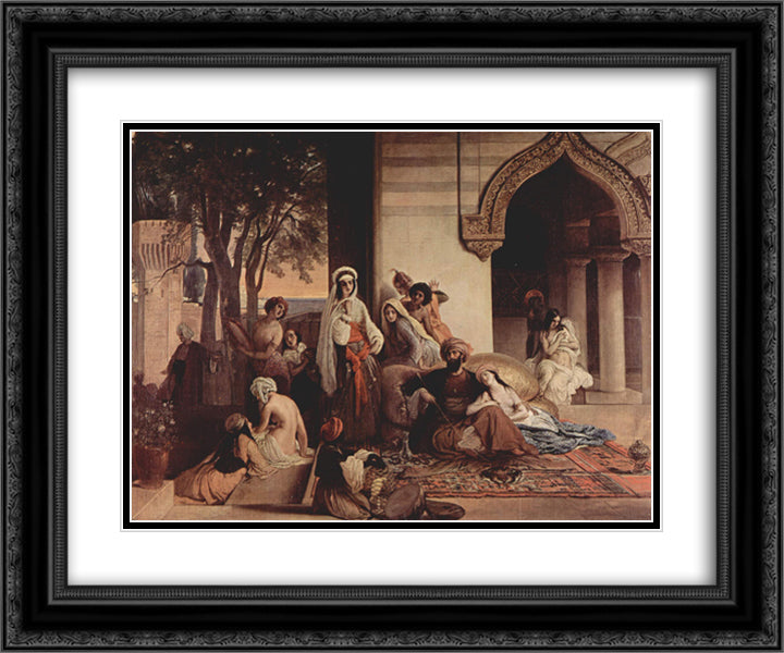 The new favorite (Harem scene) 24x20 Black Ornate Wood Framed Art Print Poster with Double Matting by Hayez, Francesco