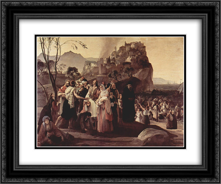 The Refugees of Parga 24x20 Black Ornate Wood Framed Art Print Poster with Double Matting by Hayez, Francesco