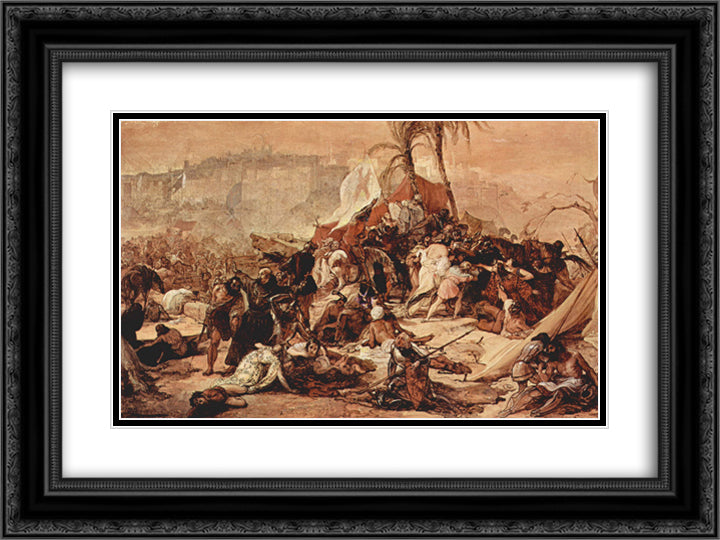 The seventh crusade against Jerusalem 24x18 Black Ornate Wood Framed Art Print Poster with Double Matting by Hayez, Francesco