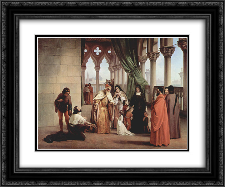 The Two Foscari Francesco Foscari, Doge of Venice and his family 24x20 Black Ornate Wood Framed Art Print Poster with Double Matting by Hayez, Francesco