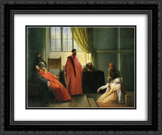 Valenza Gradenigo before the Inquisitor 24x20 Black Ornate Wood Framed Art Print Poster with Double Matting by Hayez, Francesco