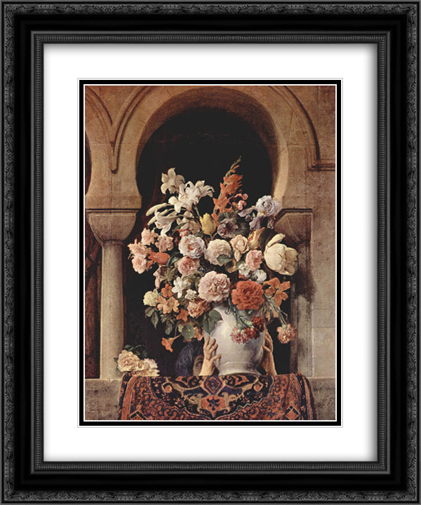 Vase of Flowers on the Window of a Harem 20x24 Black Ornate Wood Framed Art Print Poster with Double Matting by Hayez, Francesco