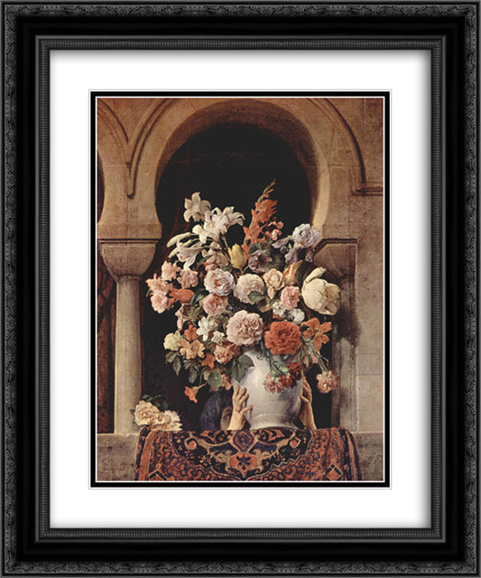 Vase of Flowers on the Window of a Harem 20x24 Black Ornate Wood Framed Art Print Poster with Double Matting by Hayez, Francesco