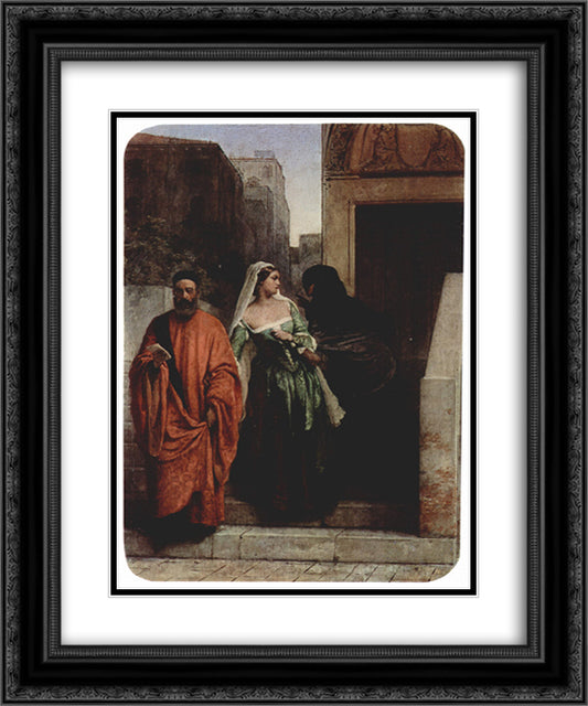 Venetian women 20x24 Black Ornate Wood Framed Art Print Poster with Double Matting by Hayez, Francesco