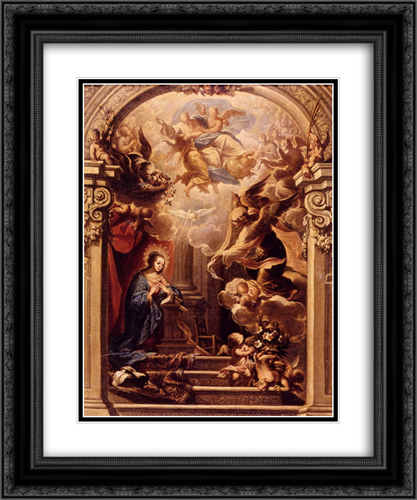 Annunciation 20x24 Black Ornate Wood Framed Art Print Poster with Double Matting by Solimena, Francesco
