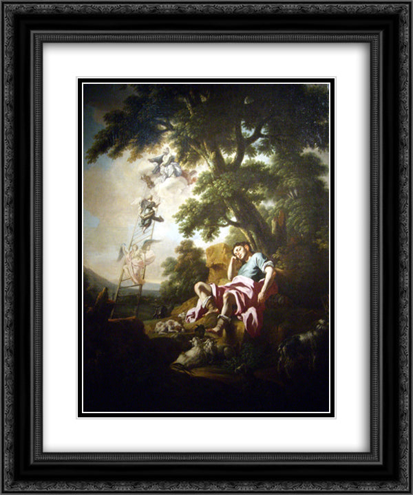 Dream of Jacob 20x24 Black Ornate Wood Framed Art Print Poster with Double Matting by Solimena, Francesco