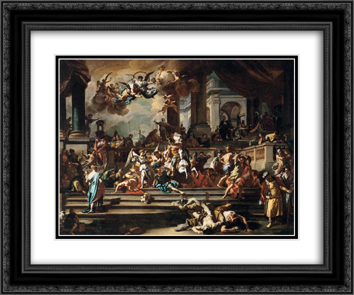 Expulsion of Heliodorus from the Temple 24x20 Black Ornate Wood Framed Art Print Poster with Double Matting by Solimena, Francesco
