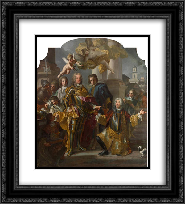 Gundaker Count Althann Handing over to the Emperor Charles VI (Charles III of Hungary) (1685-1740) 20x22 Black Ornate Wood Framed Art Print Poster with Double Matting by Solimena, Francesco