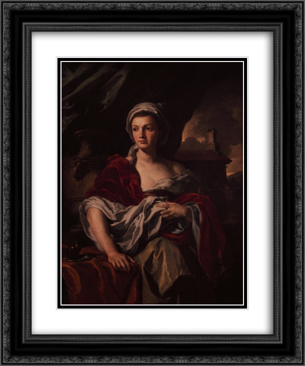 Portrait of a Woman 20x24 Black Ornate Wood Framed Art Print Poster with Double Matting by Solimena, Francesco