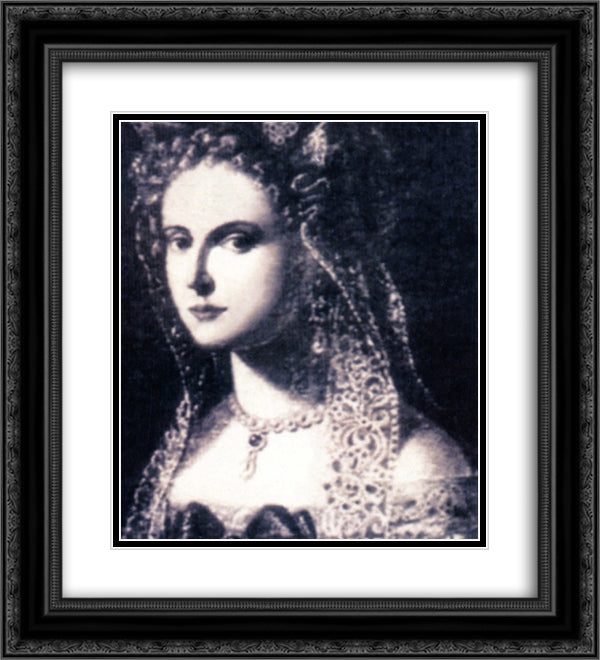 Portrait of Aurora Sanseverino 20x22 Black Ornate Wood Framed Art Print Poster with Double Matting by Solimena, Francesco
