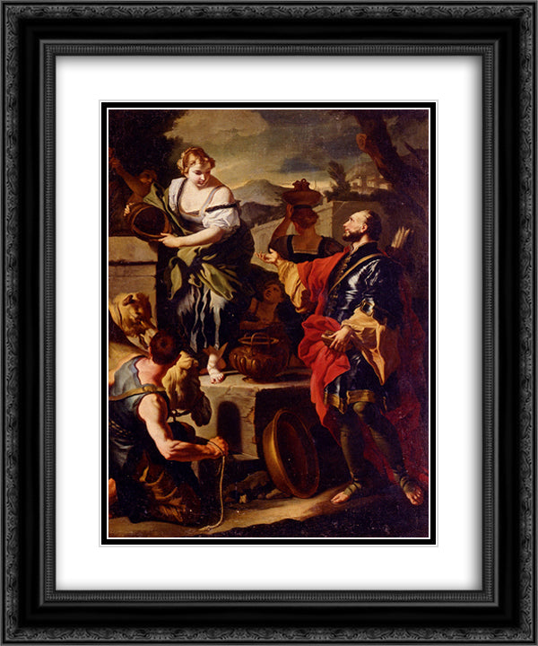 Rebecca and Eliezer at the Well 20x24 Black Ornate Wood Framed Art Print Poster with Double Matting by Solimena, Francesco