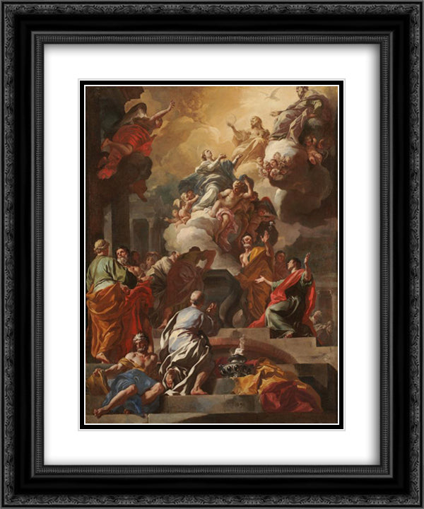The Assumption and Coronation of the Virgin 20x24 Black Ornate Wood Framed Art Print Poster with Double Matting by Solimena, Francesco