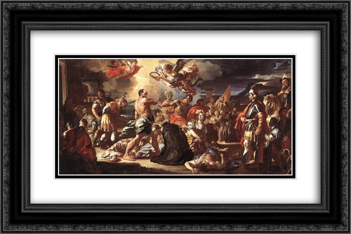 The Martyrdom of Sts Placidus and Flavia 24x16 Black Ornate Wood Framed Art Print Poster with Double Matting by Solimena, Francesco