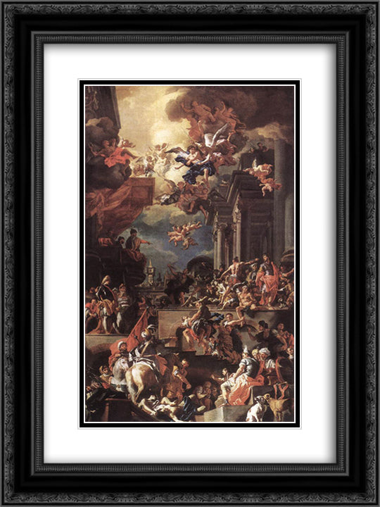 The Massacre of the Giustiniani at Chios 18x24 Black Ornate Wood Framed Art Print Poster with Double Matting by Solimena, Francesco