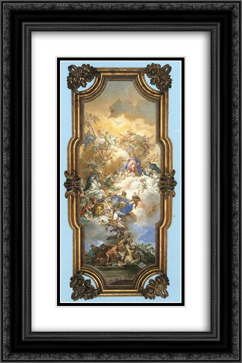 The Trinity, the Madonna and St. Dominic 16x24 Black Ornate Wood Framed Art Print Poster with Double Matting by Solimena, Francesco