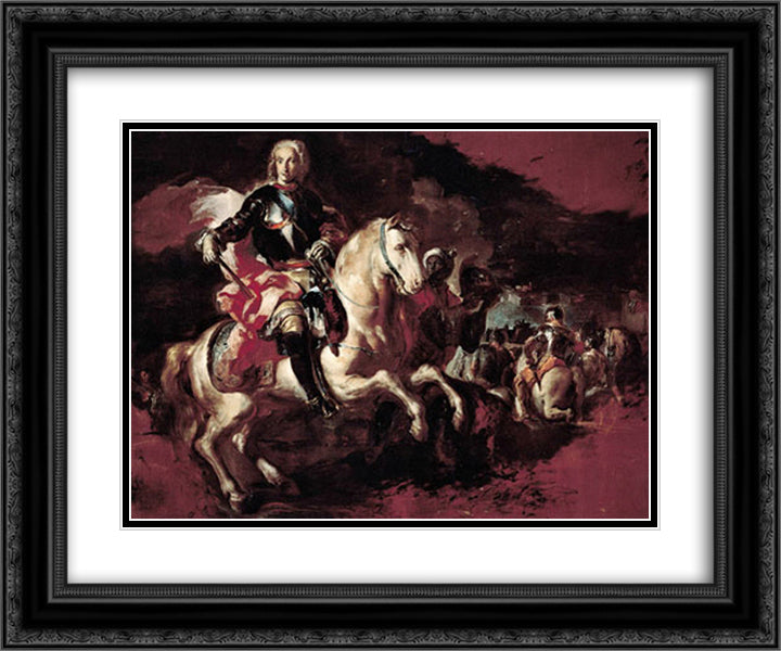 Triumph of Charles III at the Battle of Velletri 24x20 Black Ornate Wood Framed Art Print Poster with Double Matting by Solimena, Francesco