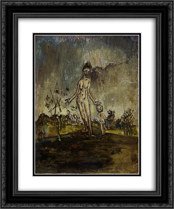 Femme et enfant 20x24 Black Ornate Wood Framed Art Print Poster with Double Matting by Gruber, Francis