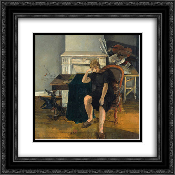 L'annonce de l'hiver 20x20 Black Ornate Wood Framed Art Print Poster with Double Matting by Gruber, Francis