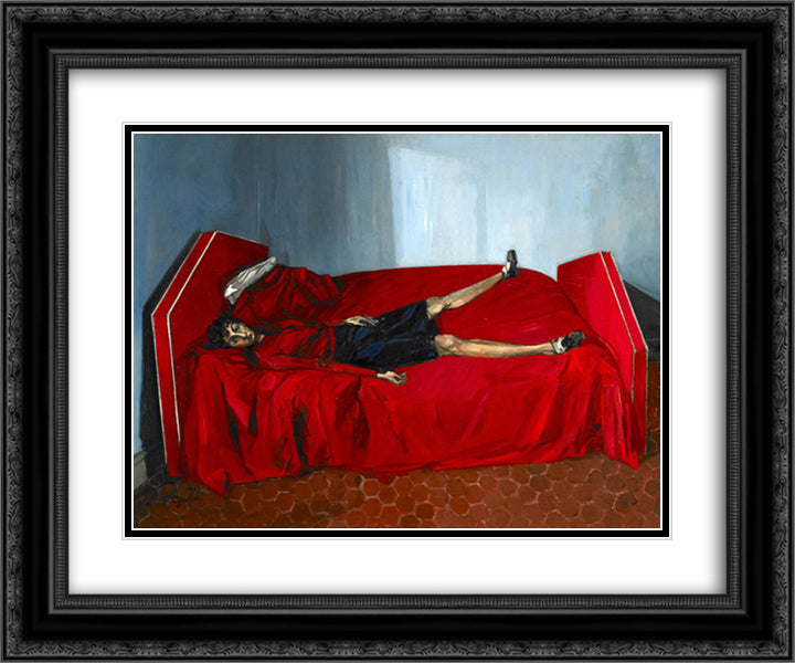Le lit rouge 24x20 Black Ornate Wood Framed Art Print Poster with Double Matting by Gruber, Francis