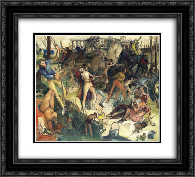 L'ENLeVEMENT DES SABINES 22x20 Black Ornate Wood Framed Art Print Poster with Double Matting by Gruber, Francis