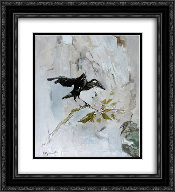 L'oiseau 20x22 Black Ornate Wood Framed Art Print Poster with Double Matting by Gruber, Francis