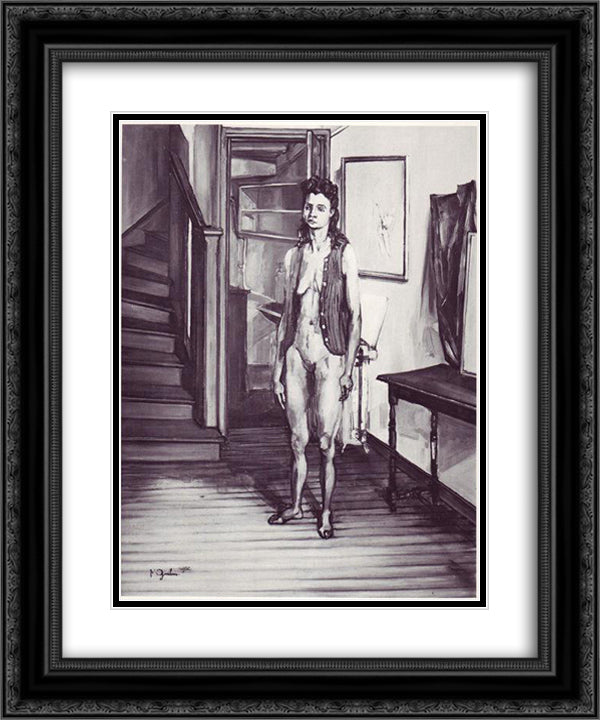 Nu au tricot rouge 20x24 Black Ornate Wood Framed Art Print Poster with Double Matting by Gruber, Francis
