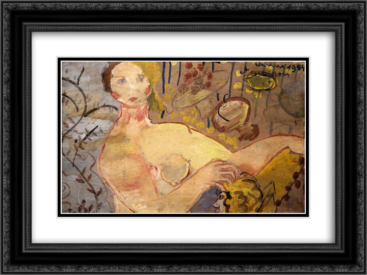 Venus et Cupidon 24x18 Black Ornate Wood Framed Art Print Poster with Double Matting by Gruber, Francis