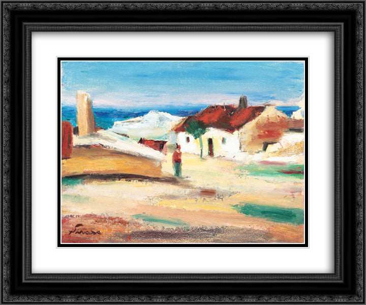 Evening at Balcic 24x20 Black Ornate Wood Framed Art Print Poster with Double Matting by Sirato, Francisc