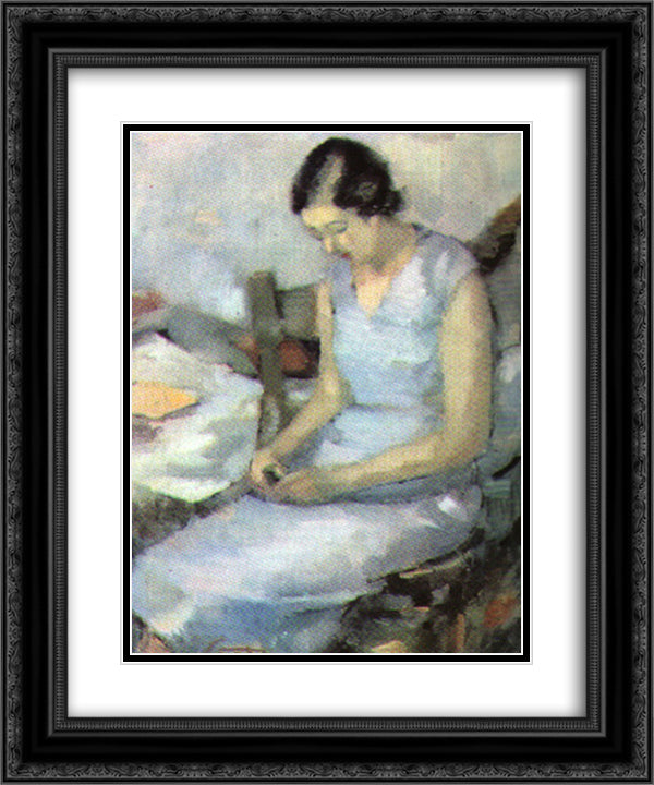Girl in Blue 20x24 Black Ornate Wood Framed Art Print Poster with Double Matting by Sirato, Francisc