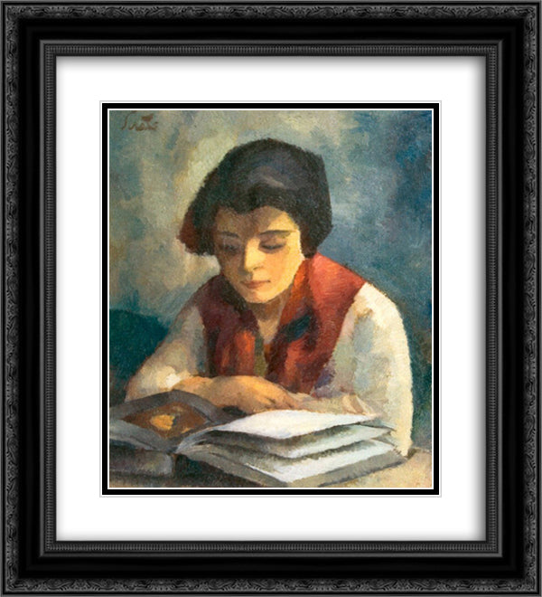 Girl Reading 20x22 Black Ornate Wood Framed Art Print Poster with Double Matting by Sirato, Francisc