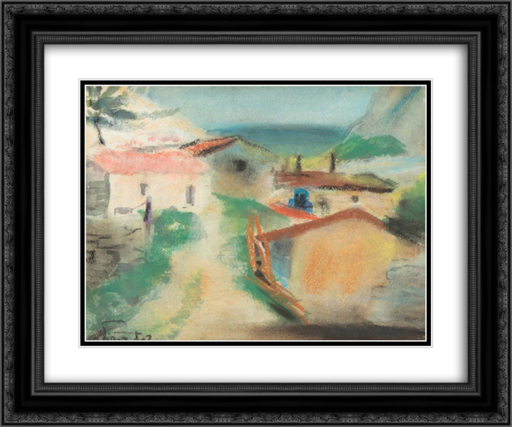 Houses in Balcic 24x20 Black Ornate Wood Framed Art Print Poster with Double Matting by Sirato, Francisc