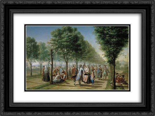 El paseo de las Delicias, en Madrid 24x18 Black Ornate Wood Framed Art Print Poster with Double Matting by Bayeu y Subias, Francisco