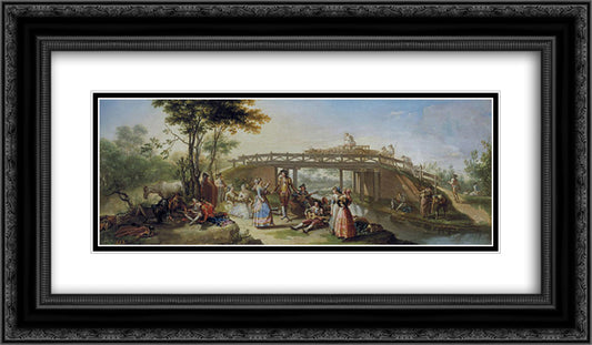 El puente del canal de Madrid 24x14 Black Ornate Wood Framed Art Print Poster with Double Matting by Bayeu y Subias, Francisco