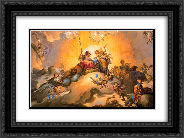 La feliz union de Espana y Parma impulsa las ciencias y las artes 24x18 Black Ornate Wood Framed Art Print Poster with Double Matting by Bayeu y Subias, Francisco