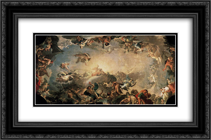 Olympus The Fall of the Giants 24x16 Black Ornate Wood Framed Art Print Poster with Double Matting by Bayeu y Subias, Francisco