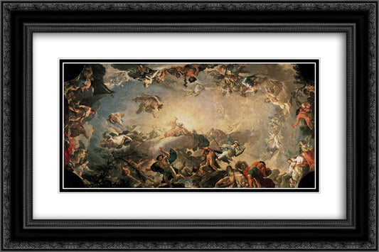 Olympus The Fall of the Giants 24x16 Black Ornate Wood Framed Art Print Poster with Double Matting by Bayeu y Subias, Francisco